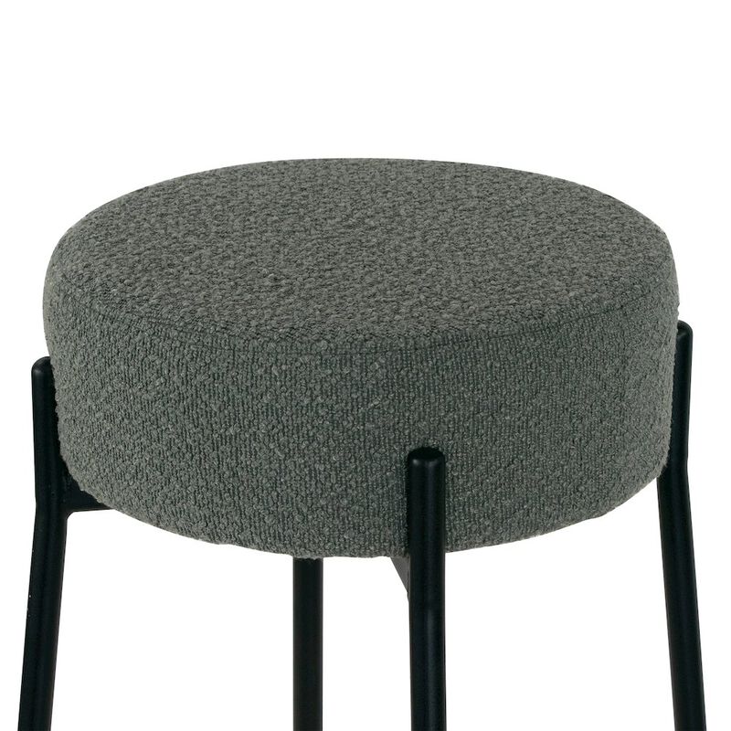 Glamour Home Set of 2 Avon Gray Boucle Backless Bar Stool with Black Metal Legs