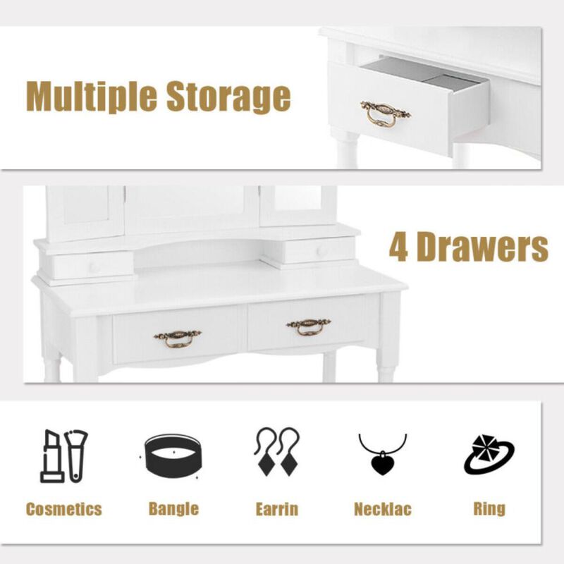 Hivvago Simple Vanity Set with Tri-Folding Mirror Drawers and Storage Shelf