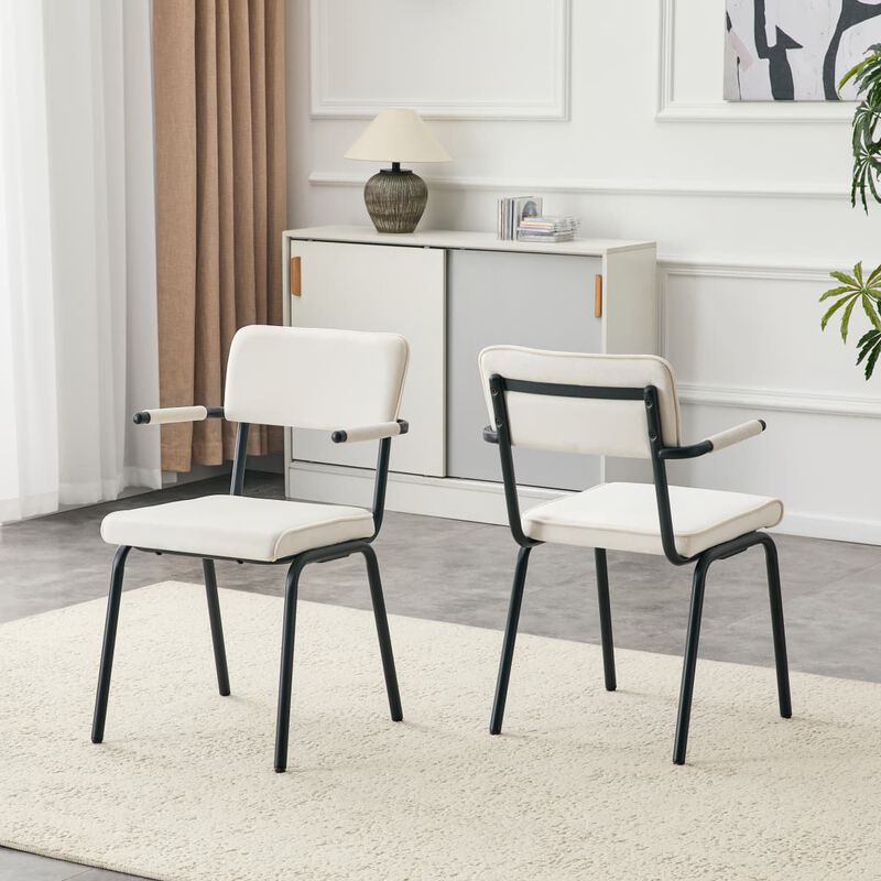 Set of 2 Velvet Dining Chairs Hangable Armrest Dining Chairs for Easy Floor Cleaning Square Open Back Dining Chairs with Metal Legs image number 3