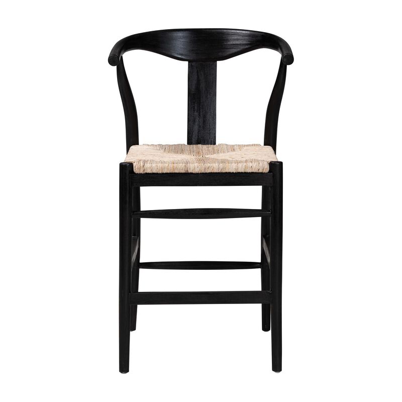 bali & pari Fika Wishbone Counter Stool with Handwoven Seagrass Seat - Mahogany Wood Frame Counter Height Seating for Kitchen Island or Dining Area, Black image number 1