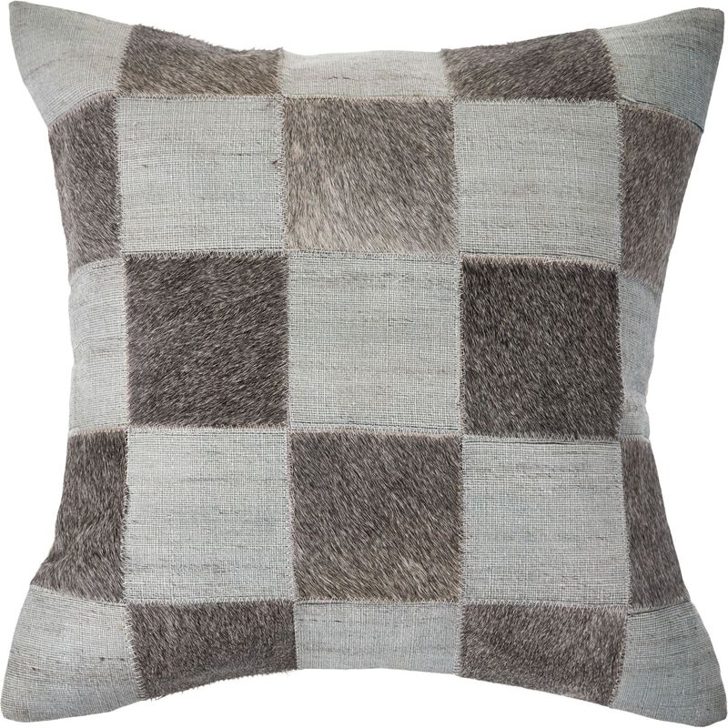 20" Silver and Brown Checkered Square Throw Pillow
