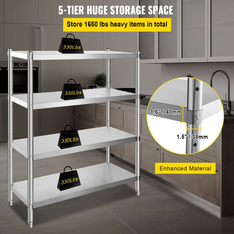 4 Tier Stainless Steel Shelving Unit, Adjustable Heavy Duty Storage Rack for Kitchen and Garage image number 3