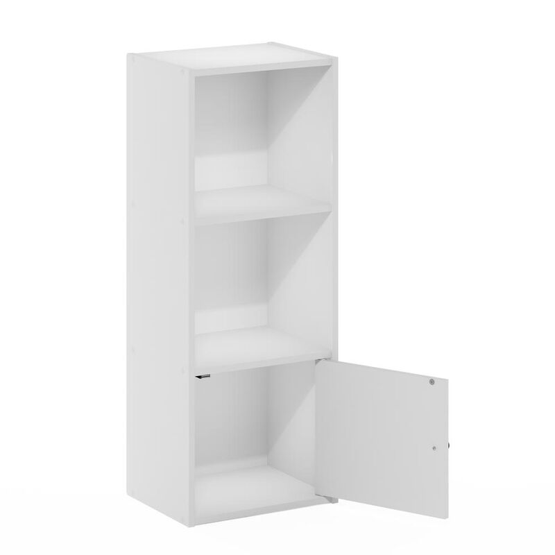 Furinno Luder 3-Tier Shelf Bookcase with 1 Door Storage Cabinet, White