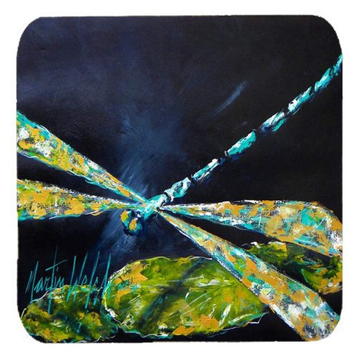 Caroline's Treasures MW1028FC Insect-Dragonfly Night Flight Dark Blue Foam Coasters (Set of 4), 3.5 H x 3.5 W, Multicolor