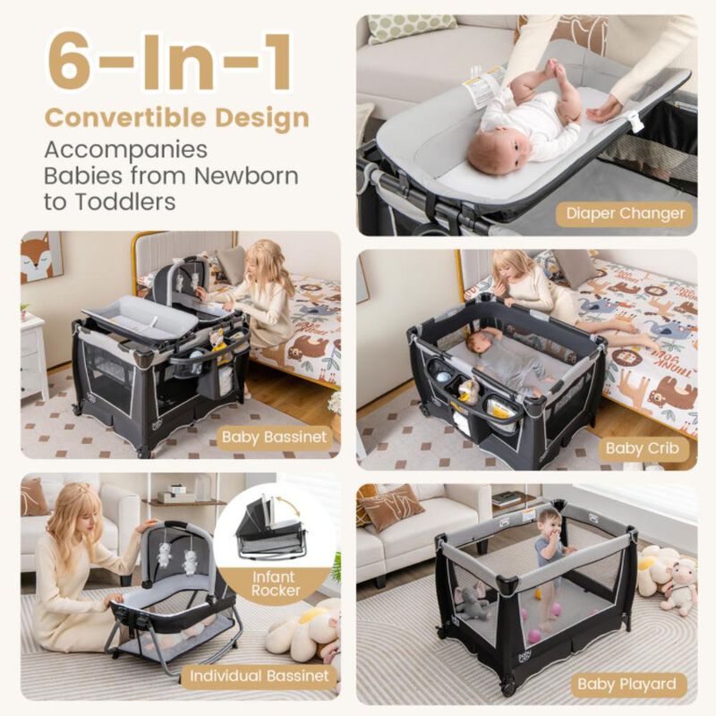 Hivvago 4-in-1 Convertible Portable Baby Play Yard with Toys and Music Player