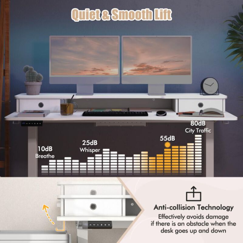 Hivvago 55 Inch x 24 Inch Height Adjustable Electric Standing Desk with 2 Drawers