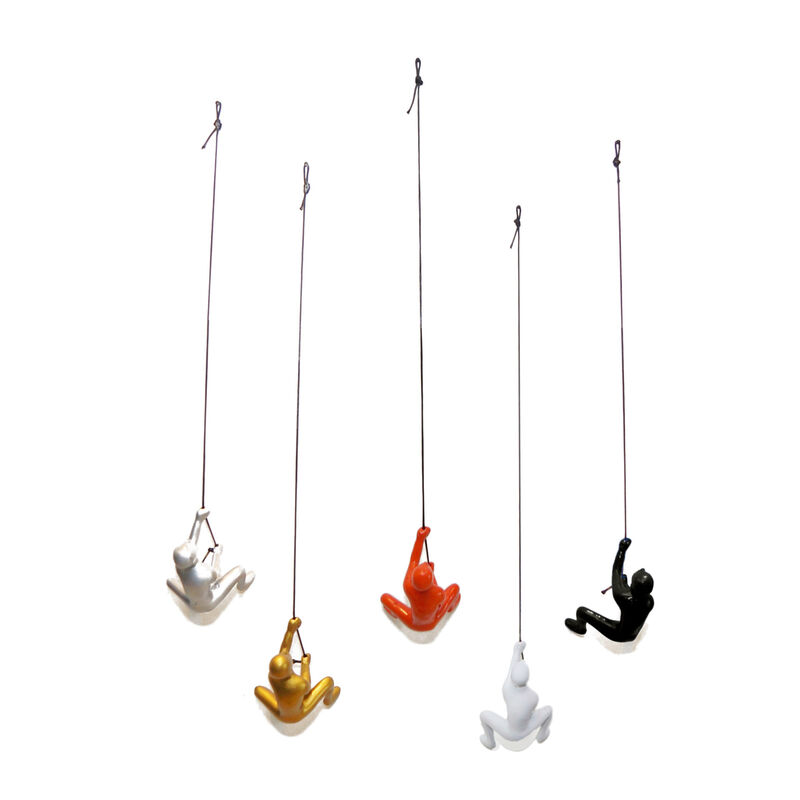 HomeRoots Set of Five Black Gold Orange Silver And White Resin Climbing Man Hanging Dimensional Sculpture image number 2