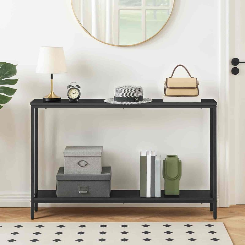 Modern Narrow Sofa Table with Storage Shelf for Small Spaces-Black image number 6