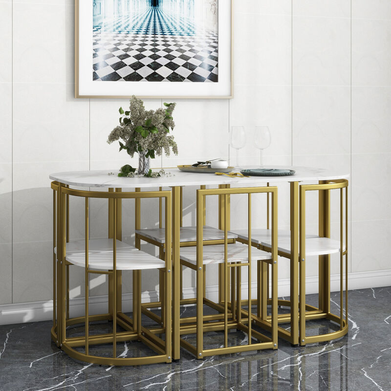 Streamdale 7-Piece Marble Table Set w/ Gold Base