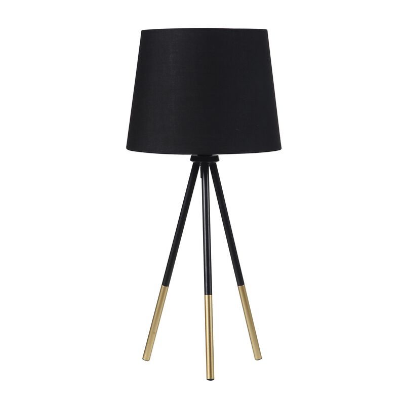 Table Lamp with Tripod Metal Base, Black and Gold - Benzara