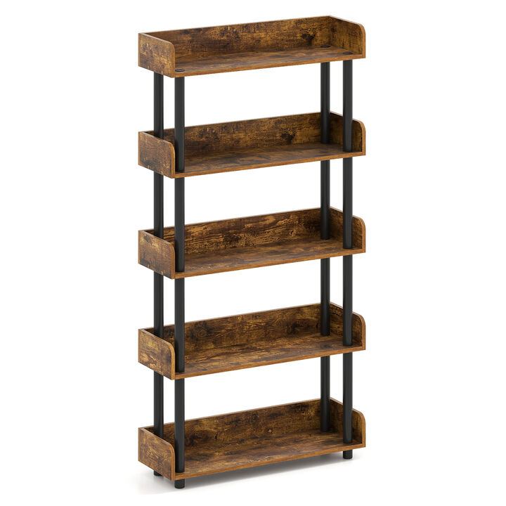 5-Tier Industrial Bookcase, Open Storage Shelf for Living Room Office