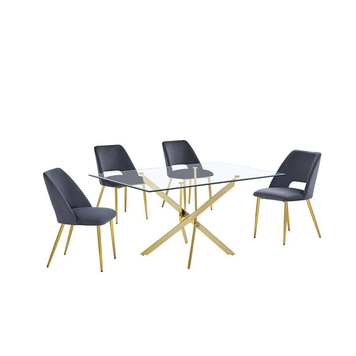 5pc dining Set- Rectangle - table with Dark grey Velvet Chairs