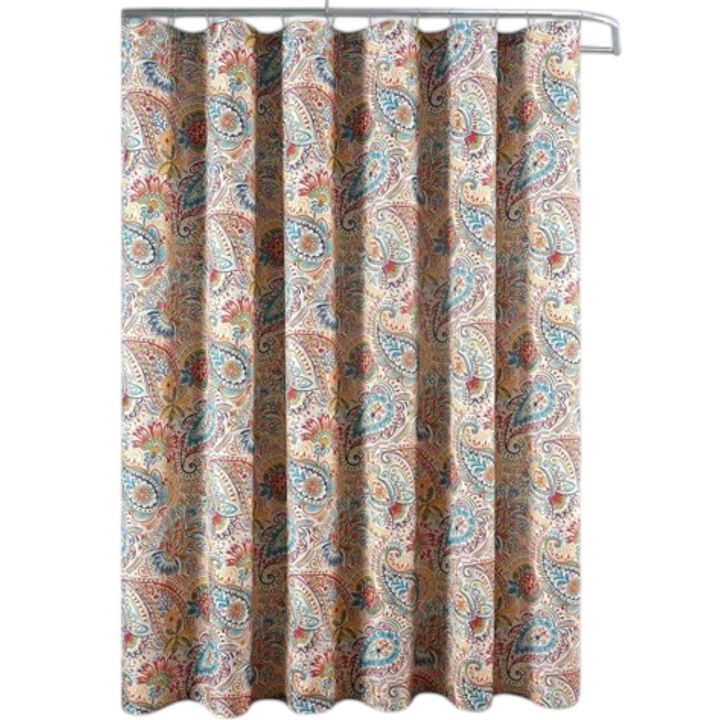 Hivvago 72-in. Paisley Polyester Fabric Shower Curtain in Vibrant Teal Red Yellow White