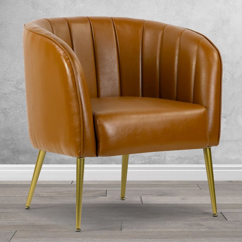 Glamour Home Avia Cappuccino Faux Leather Accent Chair with Decorative Stitching