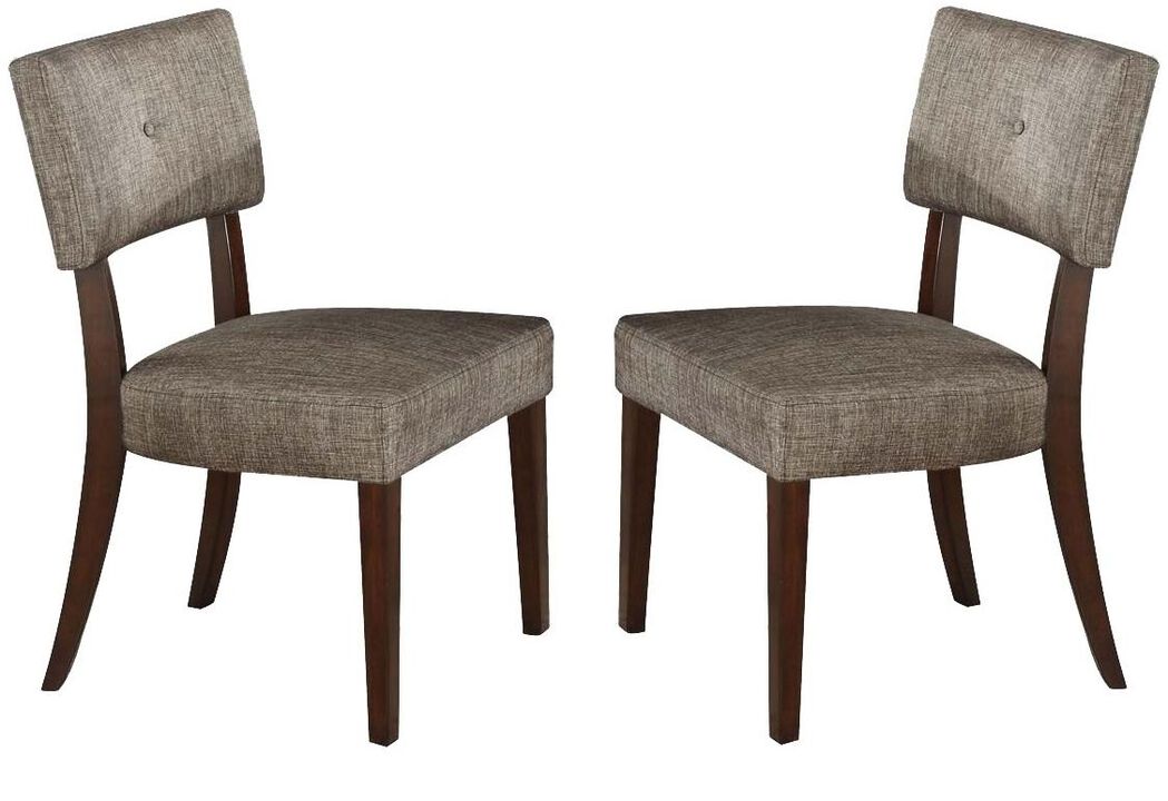 Set of Two Tufted Upholstered Fabric Dining Side Chairs with Open Back