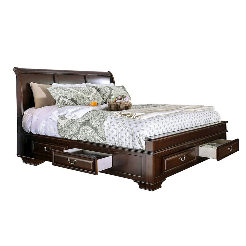 Simple Relax King Size Storage Bed in Brown Cherry Finish image number 0