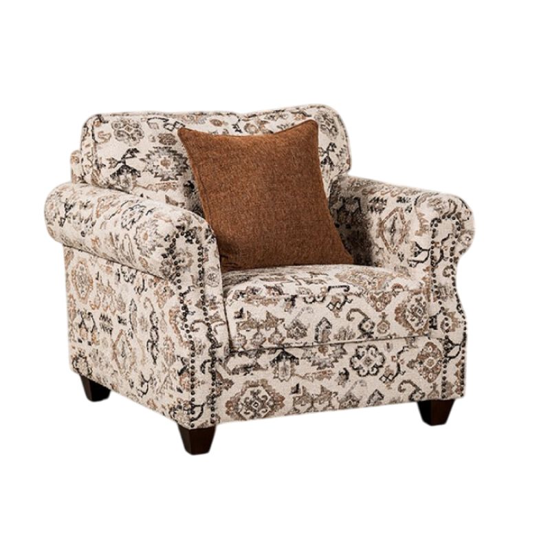 Bonie Accent Club Chair, 1 Brown Throw Pillow, Taupe Polyester Pattern - Benzara