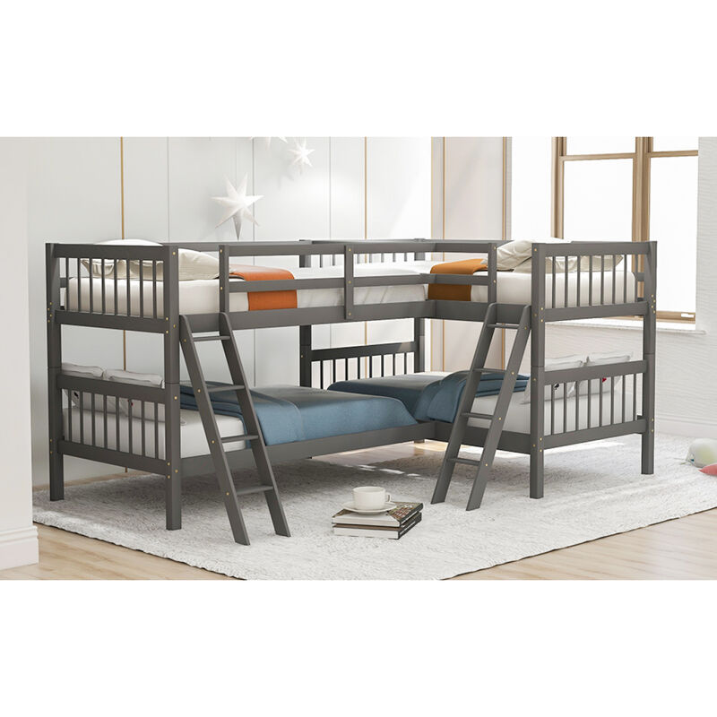 L-Shaped Bunk Bed with Ladder,Twin Size-Gray(OLD SKU :LP000020AAE)