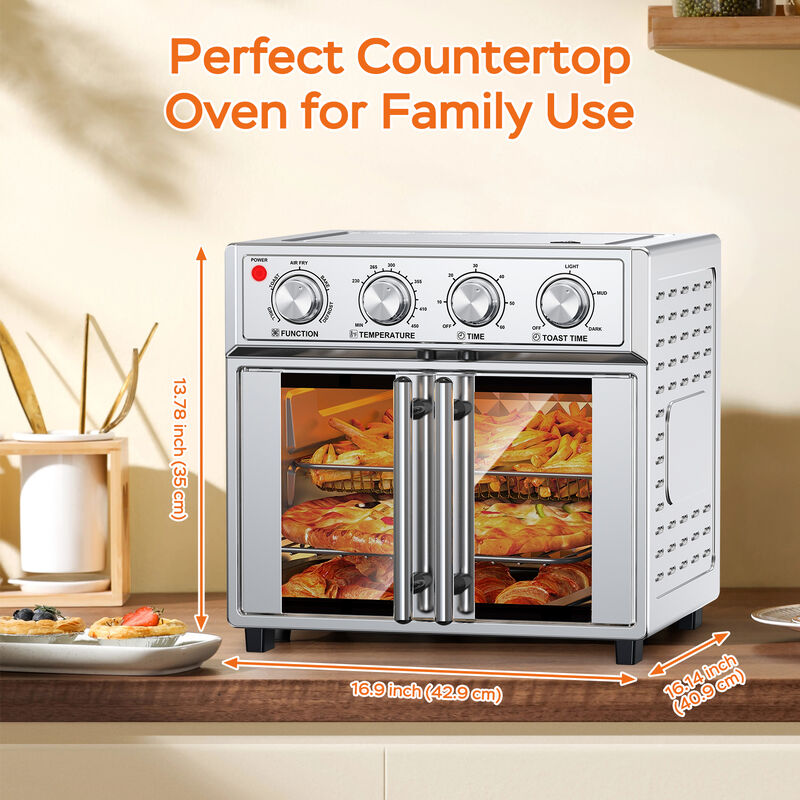 Stainless Steel 26 QT French Double-Door Air Fryer Convection Toaster Oven With 7-in-1 Multi-Function image number 4