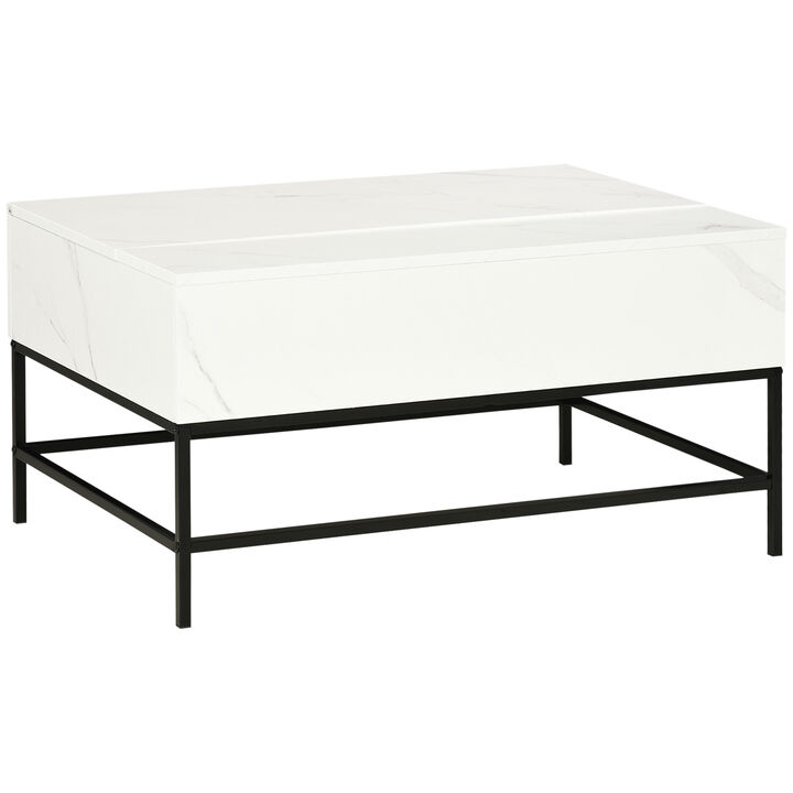 HOMCOM Modern Lift Top Coffee Table with Hidden Storage Compartment and Metal Legs, for Living Room, Home Office, White