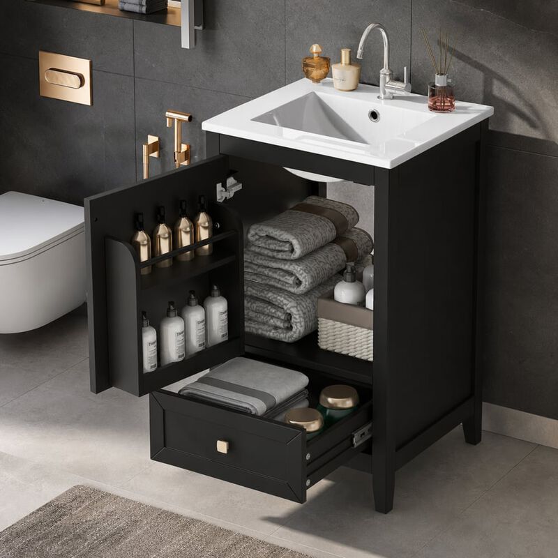 ELEMENT ACE Freestanding 20 Inch Bathroom Vanity with Ceramic Sink, Soft Closing Door, Drawer, and Built-In Storage Rack image number 2