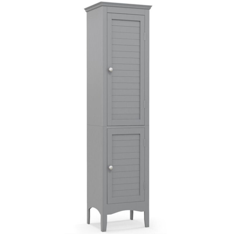 Hivvago Tall Bathroom Floor Cabinet with Shutter Doors and Adjustable Shelf
