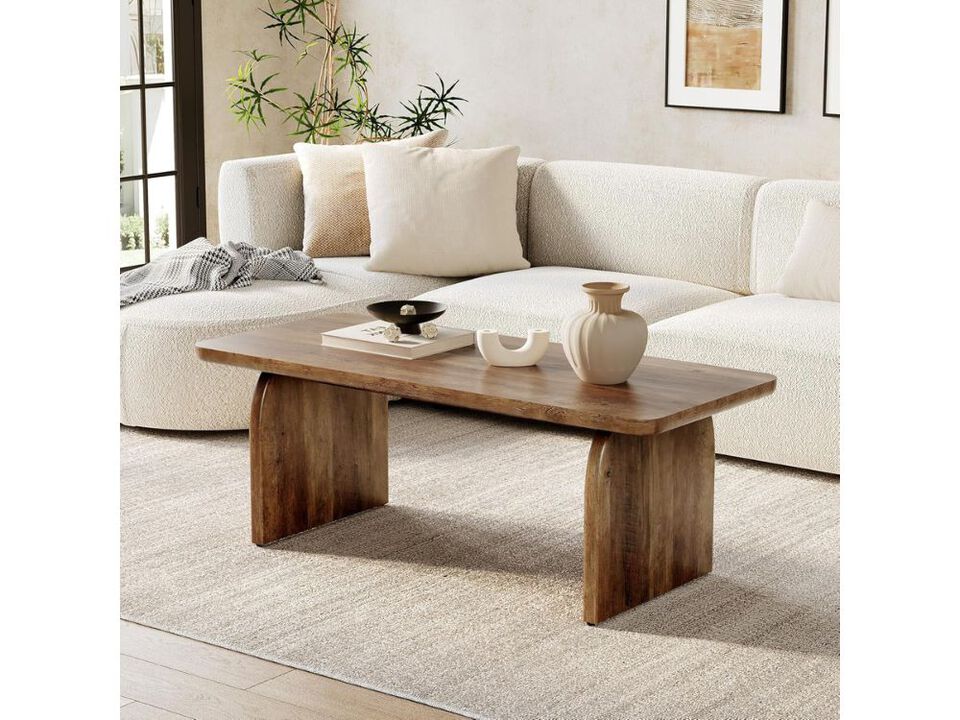 Rustic Coffee Table with Rounded Edges, Spacious Top & Modern Farmhouse Style