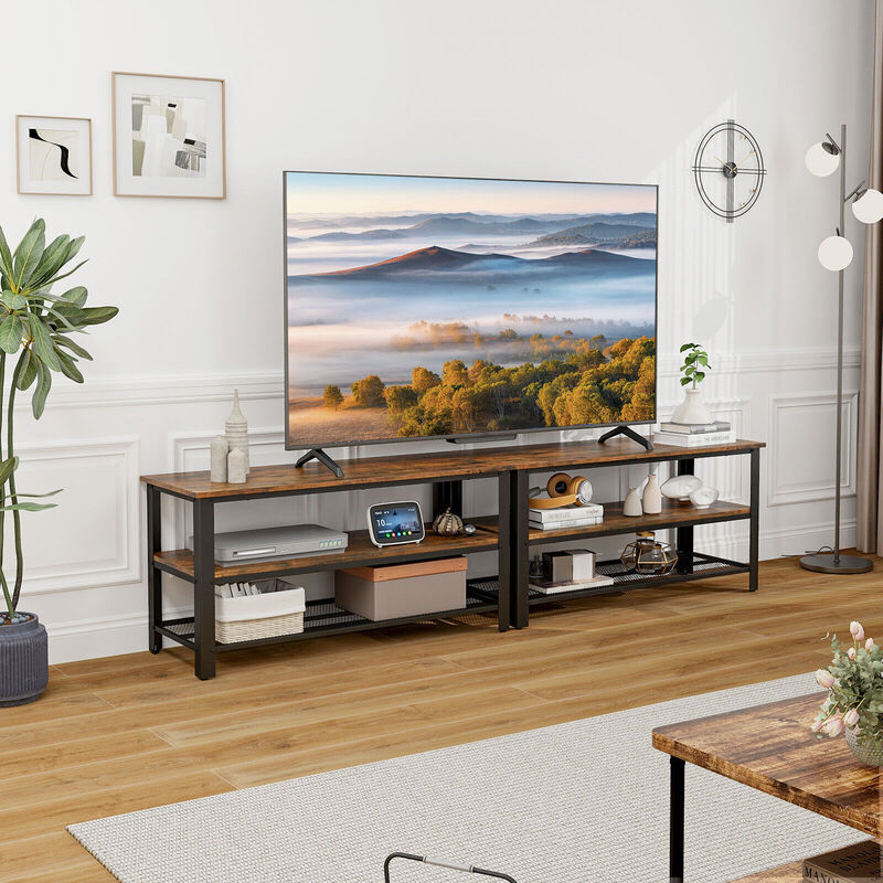 3-Tier Industrial Entertainment TV Stand with Metal Mesh Shelf