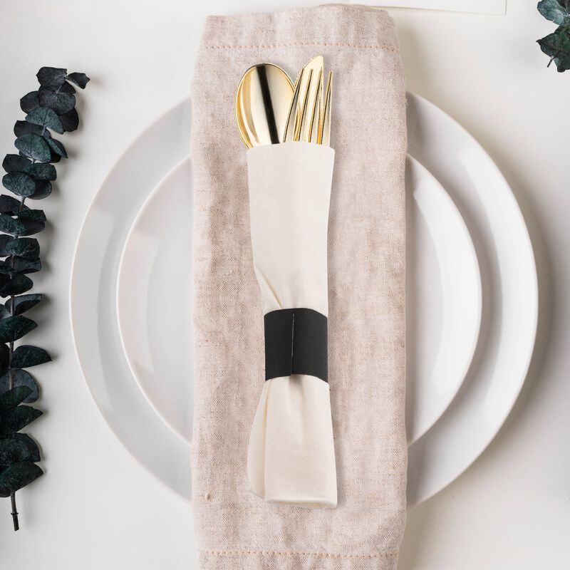 Gold Plastic Cutlery in White Napkin Rolls Set (100 Sets) image number 6