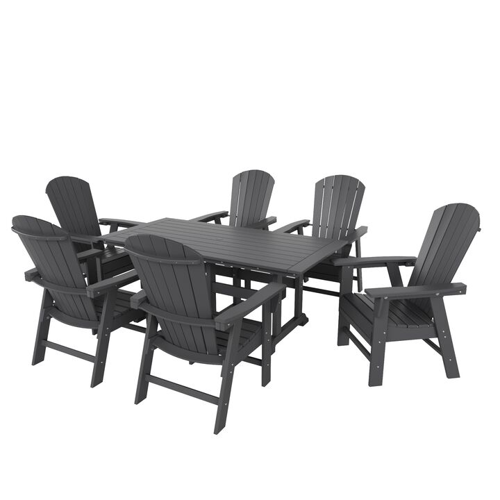 WestinTrends 7 Piece Outdoor Patio Dining Table and Adirondack Armchair Set