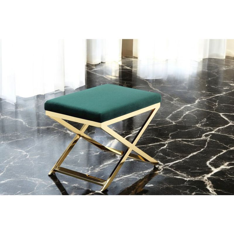 Pangea Home Gold Lexi Stool Velvet Green