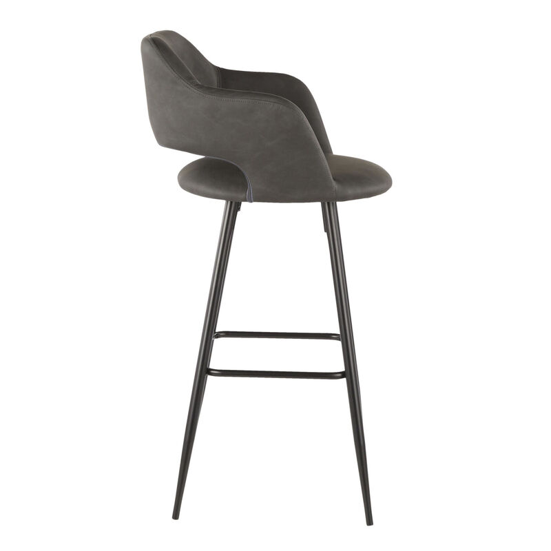 Lumisource Margarite Contemporary Barstool in Black Metal and Grey Faux Leather - Set of 2