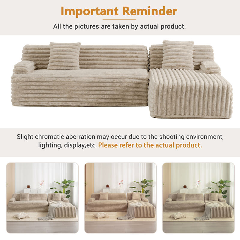 Modular Sectional Sofa with Ultra-Soft Faux Fur and Two Throw Pillows