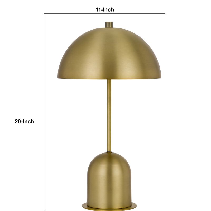 20 Inch Metal Accent Table Lamp with Dome Shade, Brass - Benzara