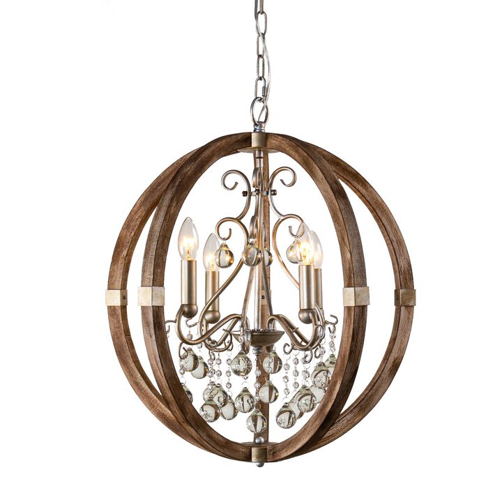 21.7 in. 4-Light Wood Vintage Brown Chandelier