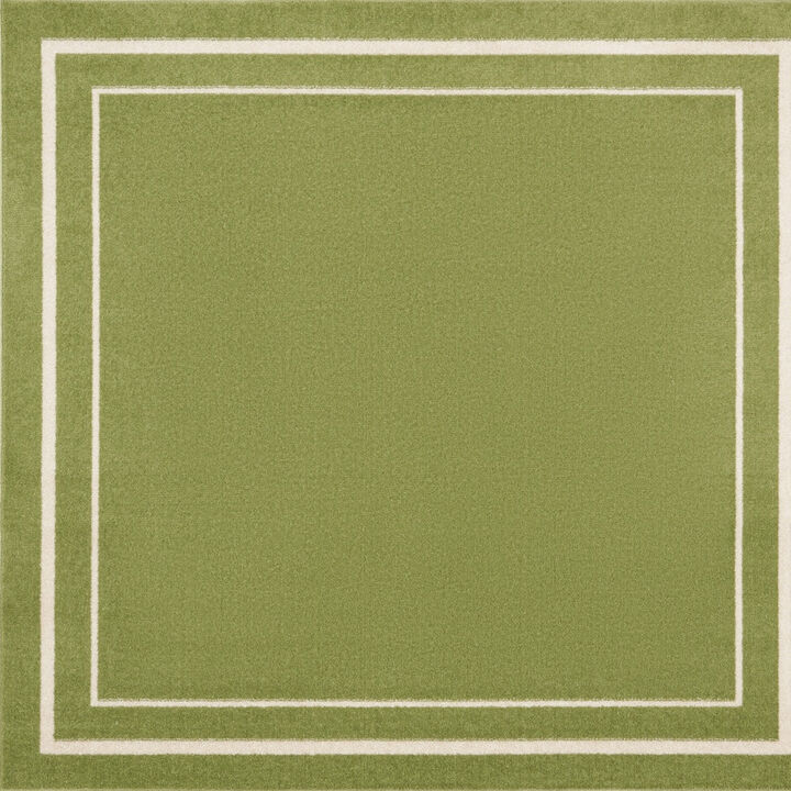 HomeRoots 5' Green And Ivory Square Indoor Outdoor Area Rug