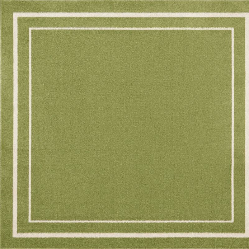 HomeRoots 5' Green And Ivory Square Indoor Outdoor Area Rug image number 0