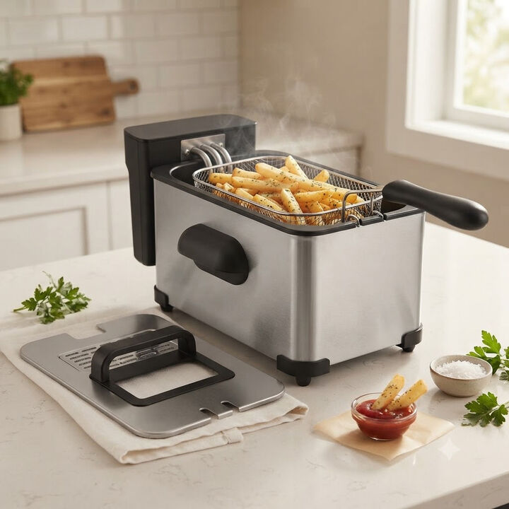 Electric Deep Fryer with Touchscreen Controls 1700W Power and Enamel Oil Tank