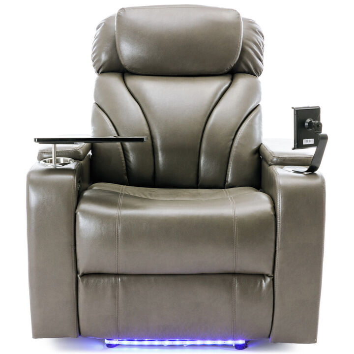 Power Motion Recliner with USB Charging Port and Hidden Arm Storage, Home Theater Seating with Convenient Cup Holder Design, and stereo(grey)