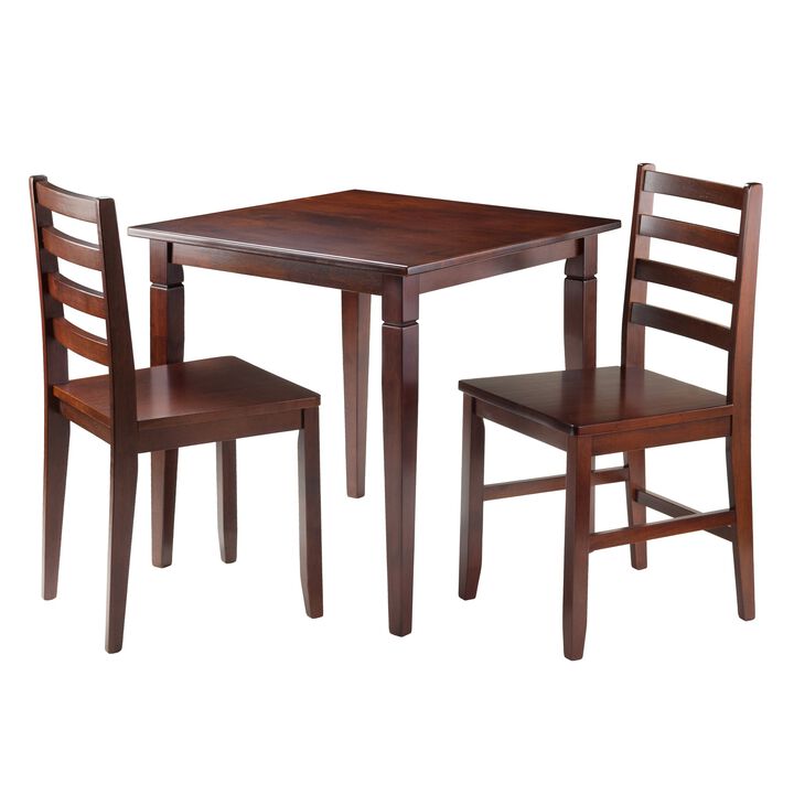 Winsome Kingstate Dinning Table with 2 Hamilton Ladder Back Chairs, Brown