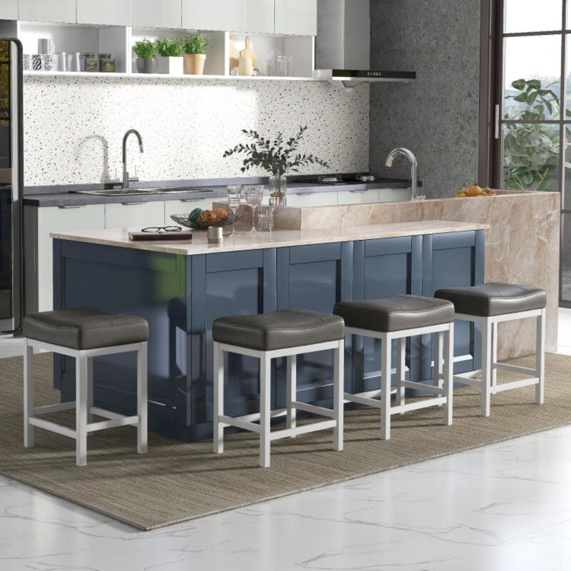 Hivvago Linen Fabric Saddle Stools Set of 2 with Cushioned Seat