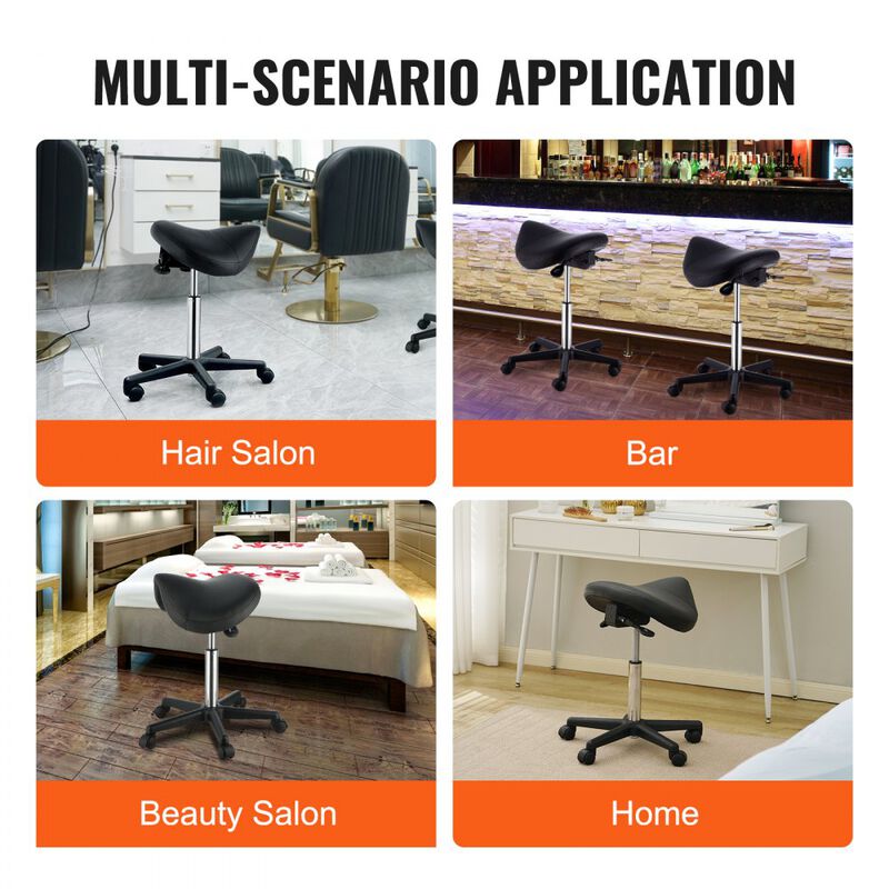 Ergonomic Saddle Stool with Wheels, Swivel PU Leather Seat for Spa, Clinic & Tattoo Studio-Black image number 3