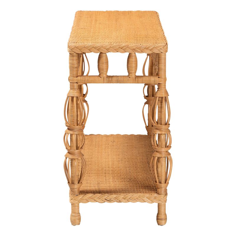 bali & pari Dolby Natural Rattan Console Table - Handwoven Wicker Accent Table with Openwork Design and Lower Shelf, Coastal Boho Style for Entryway or Living Room