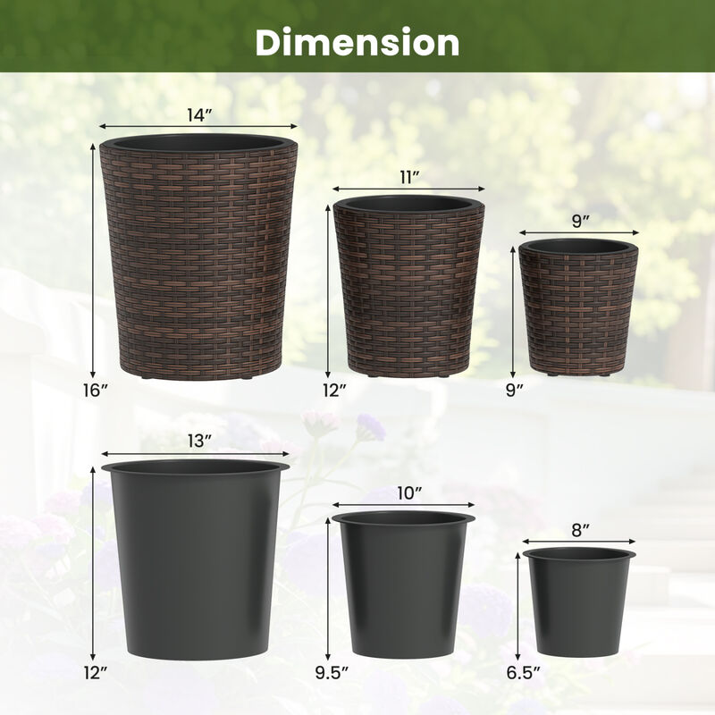3 Pack Plastic Flower Pots with Saucers for Porch and Garden image number 2