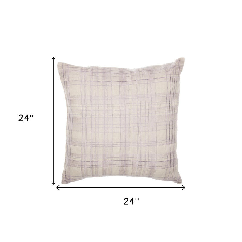 24" Ivory Check Cotton Blend Throw Pillow image number 2