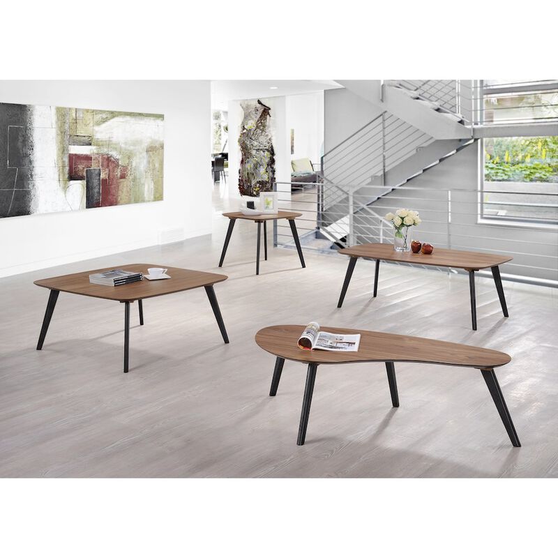 Omax Decor Dana Solid Wood End Table with Powder Coated Black Legs in Walnut