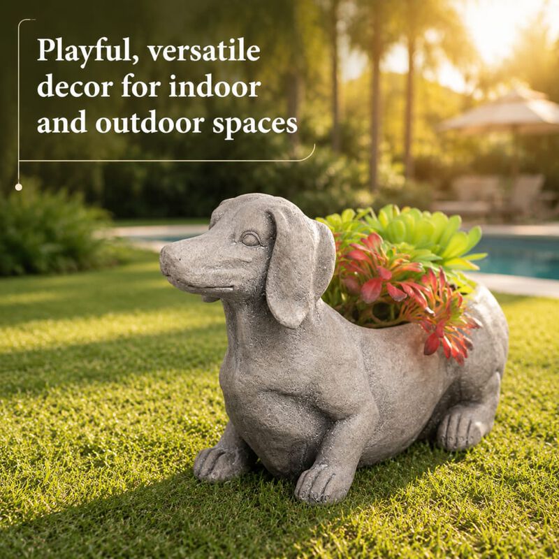 WOW PIONEER Manon Dog Planter 20.1x6.7x11.8 Inches - Durable Magnesium Oxide Outdoor Indoor Planter with Neutral Gray image number 4