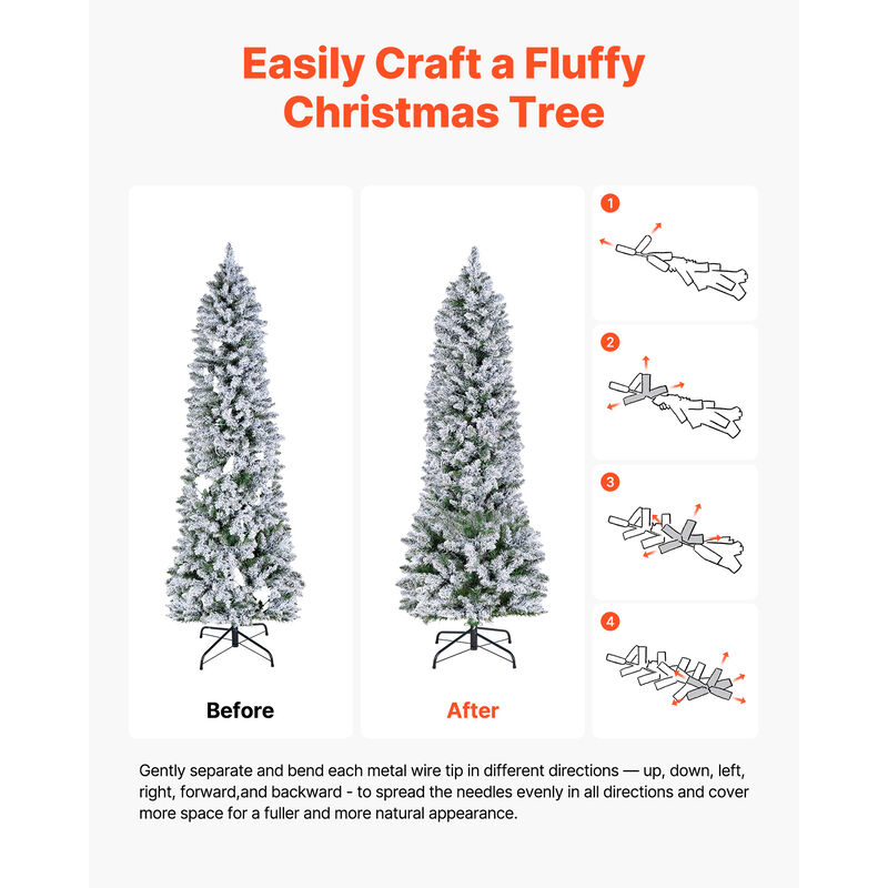 VEVOR Christmas Tree 6ft Prelit Snow Flocked Tree with 240 Colorful LED Lights image number 5