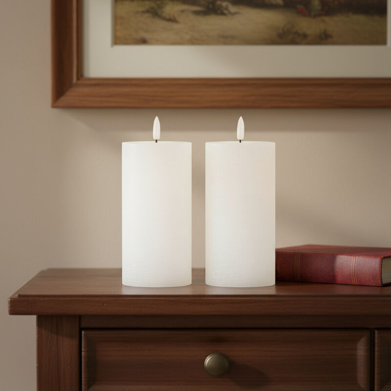 HomeRoots Set of Two Unscented Candle Flameless Pillar Candles image number 1