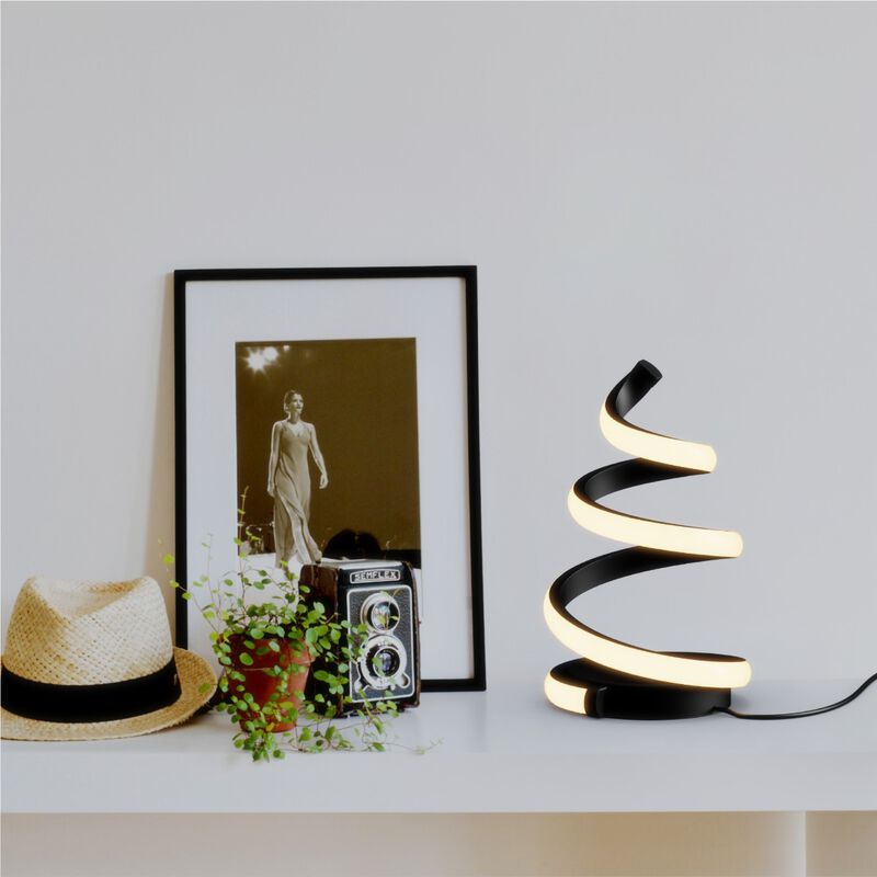 Spiral 12W LED Table Lamp 16 in. - 3000K Warm White - Touch Dimming in Matte Black